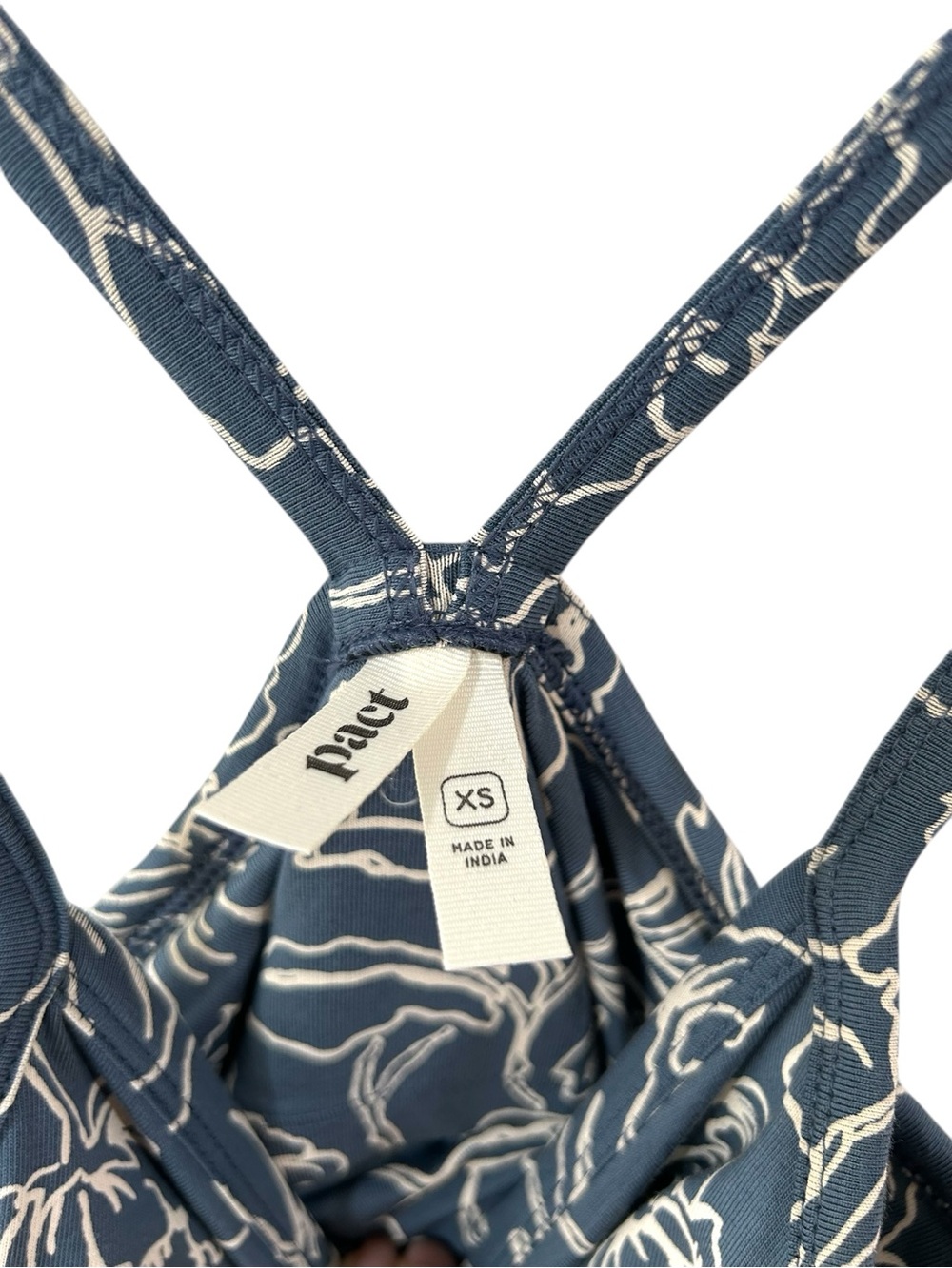 Pact Fit & Flare floral Midi Dress XS slate blue organic Cotton Pockets NWOT - Picture 3 of 10